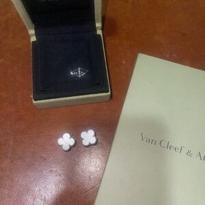 Van Cleef & Arpels VCA Mother of Pearl white gold earrings in vintage Alhambra
